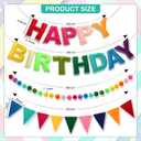 Pre-Strung Happy Birthday Banner, Felt Ball Garland Happy Birthday Garland, Rainbow Decorations Decor Party Pennant, Multicolor Bunting String Triangle Flags Bulk Rainbow Bunting