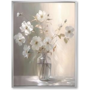 daktenn Silver Framed Canvas Wall Art Floral Picture Wall Decor for Bathroom Wall Art Bedroom Framed Artwork for Wall Decorations prints (Silver Framed, 18x24)