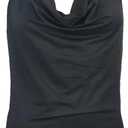 Women's Summer Sexy Backless Halter neckT-Shirt Women Look Solid Cotton Short Sleeved Top Classic Tanks (Medium, Black)