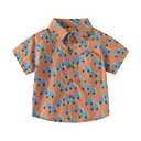 Toddler Boys Cotton Short Sleeve Shirt Kids Summer Casual Printed Button Down Tops Lightweight Soft (US, Age, 5 Years, 6 Years, Brown)