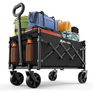 Blomoba Folding Wagon Cart with Wheels, 220lbs Utility Wagon Cart, Black