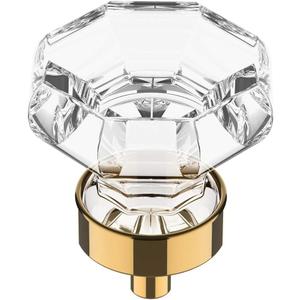 Alzassbg 10 Pack Clear Crystal with Gold Cabinet Knobs, 1-3/8 Inch(35mm) Cabinet Hardware Octagon Glass Crystal Knobs for Drawers AL1021 (10 Pack, Gold(Octagon))
