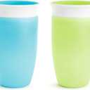 Munchkin Sippy Cups for Toddlers 1-3, Spill Proof Miracle 360 Cup, 10 Ounce, 2 Pack, Green/Blue