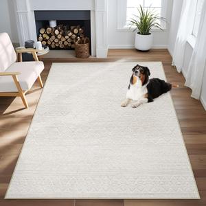 Area Rug 4x6 Geometric Rug: Washable Boho Moroccan Rugs Soft Farmhouse Rug, Modern Neutral Stain Resistant Indoor Floor Carpet for Livingroom Bedroom Dining Table Nursery(Modern Beige,4'x6')