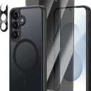 [4 in 1] Magnetic for Samsung Galaxy S25 Case, 2 Pics Privacy Screen Protectors and 1 Pic Camera Protector, Fit for MagSafe, Military Grade Shockproof Translucent Matte Galaxy S25 Cover 6.2, Black