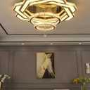 Flashing God Crystal Chandeliers Dia 32" Gold Chandelier Flush Mount Ceiling Light for Bedroom Living Room Dining Room Hallway Dimmable 3 Rings LED Celing Lighting Fixtures