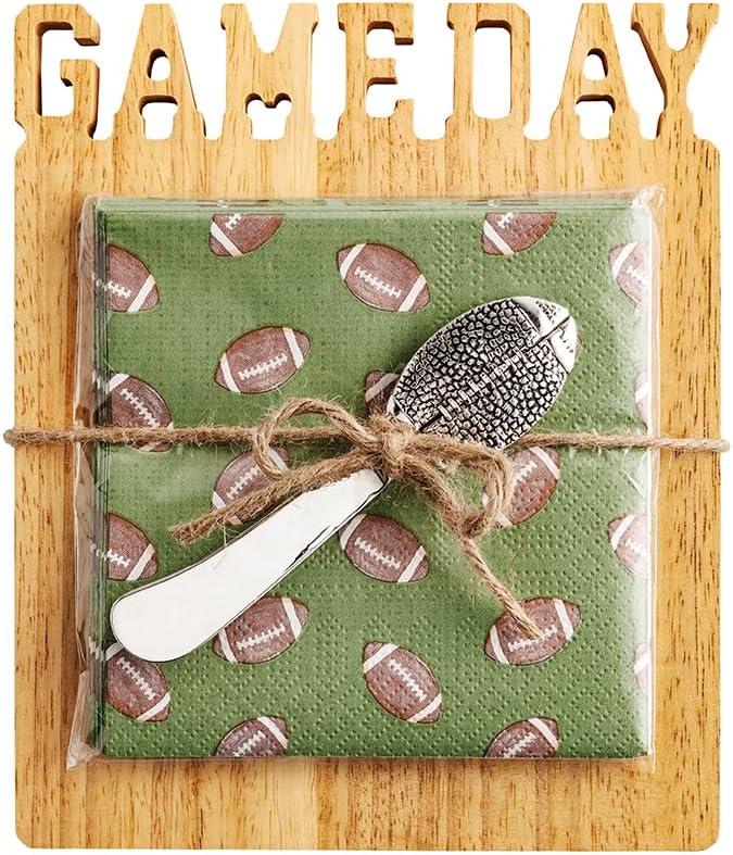 Mud Pie Football Tailgate Cut Out Serving Board with Napkins and Spreader