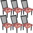 Stretch Dining Chair Seat Covers Set of 6,Dining Chair Slipcovers, Floral Printed Chair Covers,Soft Fabric Washable Upholstered Chair Seat Protector, No Rear Covers for Home Kitchen Dining Room (Redflame Flowers)