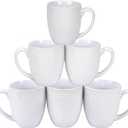 Schliersee 16 OZ White Porcelain Coffee Mugs Set of 6, Large Coffee Cups with Handle for Latte, Hot Tea, Coffee, Cappuccino, Cocoa, Milk, Water, espresso Porcelain Mug Cups, Microwave Safe
