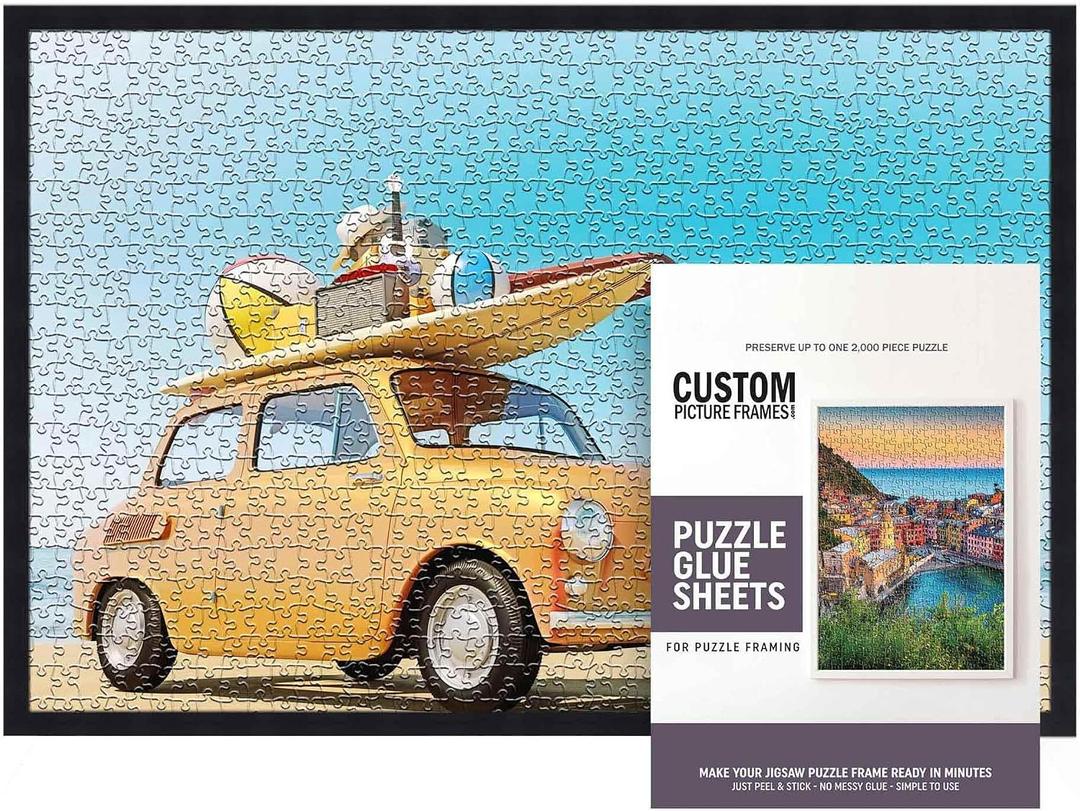 19.75x26.75 Puzzle Frame Kit with Glue Sheets | Black Mid Century Picture Frame | Real Wood with UV Resistant Acrylic Front | Made to Preserve and Display Puzzles Measuring 19.75x26.75 Inches, 19.75x26.75 Puzzle Size