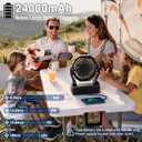 XZK 24000mAh Rechargeable Camping Fan, 64H Runtime Battery Powered Portable Travel Fan with LED Light, Tent Fans for Indoor,Outdoor,Fishing,Jobsite & Hurricane Emergency,Gifts for Men Dad Him,Black, Large-12-64Hours