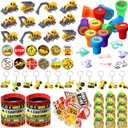 Capoda 122 Pcs Construction Party Favors Construction Theme Birthday Party Supplies Mini Truck Vehicles Toy Rubber Bracelet Keychain Stamper Button Pin Truck Stickers Bags for Birthday Gift