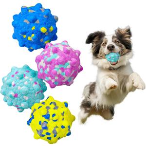 GLURUITE Dog Toys for Aggressive Chewers 4 Pack ETPU Material Prick Ball Bite Resistant Pet Chew Toys 2.55 in Colorful Interactive Dog Ball Suitable for Small Medium Dogs