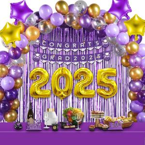 BBTO Graduation Decorations 2025 Graduation Party Supplies Congrats Grad Banner Confetti Star Balloons Foil Fringe Curtain Tablecloth for College High School Grad Decor(Purple, Gold)
