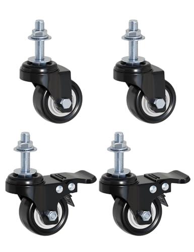 2" Swivel Caster Wheels Set of 4,Heavy Duty 440lbs Capacity No Noise,M10x10 Screws,2 Pack Locking with Brake
