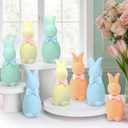 Sfcddtlg 8 Pcs Flocked Bunny Easter Decorations, Pastel Flocked Rabbit Tabletop with Bow Tie, Easter Flock Bunny Figurines for Spring Home Office Table Centerpieces Decor