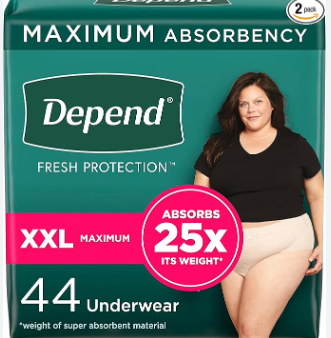 Depend Fresh Protection Adult Diapers, Incontinence & Postpartum Bladder Leak Underwear for Women, Disposable, Maximum, ExtraExtraLarge, Blush, 44 Count (2 Packs of 22)