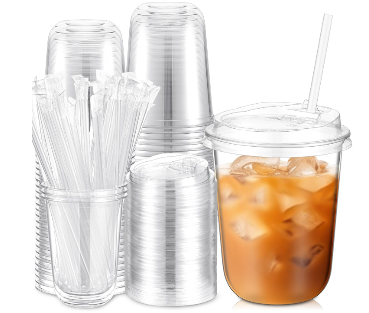 Ziliny 50 Pcs 16oz Clear Plastic Cups with Lids and Straws, Iced Coffee
Disposable Cold Drink Cups, Leak-proof Lids, Party Catering Supplies, Wine Cocktail Smoothie Milkshake Cold Beverage