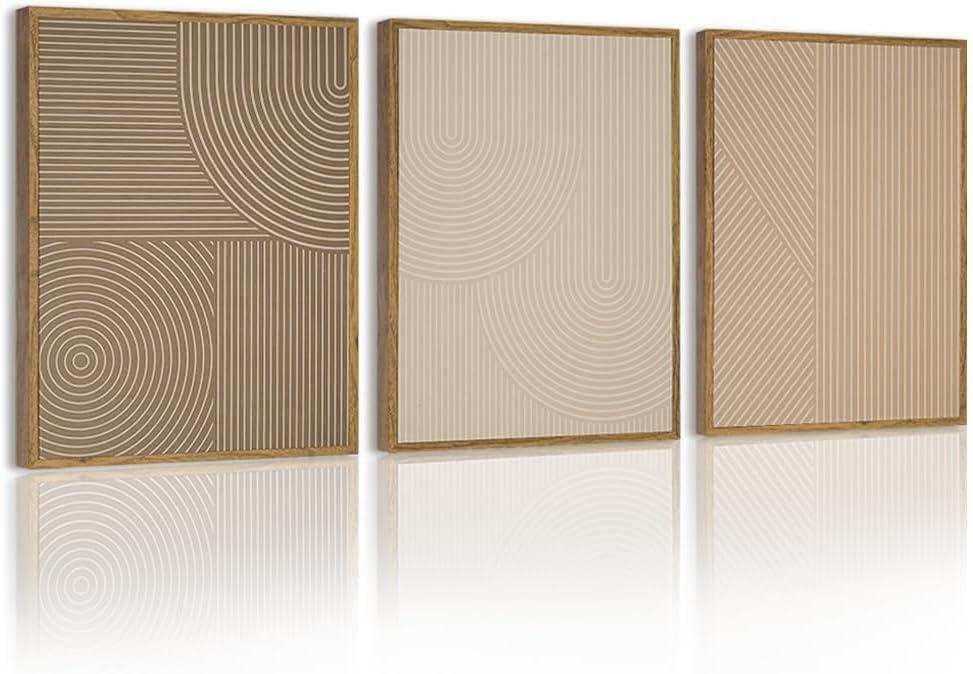 PHOPAGO Minimalist Abstract Framed Wall Art Modern Boho Neutral Line Wall Decor Geometric Artwork Kitchen Dining Room 11x14in Natural Framed