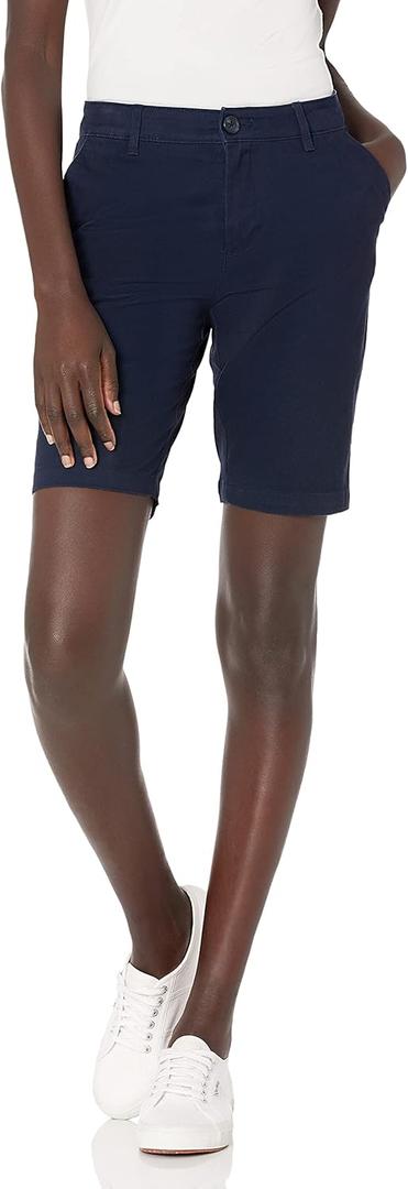 Amazon Essentials Women's Mid-Rise Slim-Fit 10" Inseam Bermuda Khaki Short (12, Navy)
