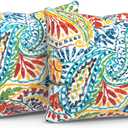 LVTXIII Pack of 2 Outdoor Throw Pillow Covers Accent Waterproof Pillow Covers ONLY, Patio Square Cushion Cases for Garden Balcony Couch Sofa Decoration 18x18 inch, Paisley Multi