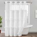 ROSERY No Hook Ruffle Shower Curtain with Snap in Fabric Liner Set, Ruched Vintage Farmhouse Shower Curtain for Bathroom with See Through Window, Ruffle Pattern, 71" W x 74" L