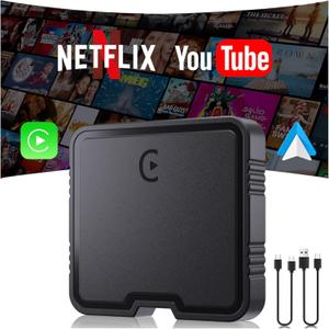 Wireless Carplay Adapter with Netflix YouTube TF Card Plug & Play, Wireless AI Box Car Play Adapter & Android Auto Dongle Easy to Setup, Fits for OEM Wired CarPlay Cars