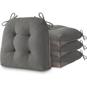 AddGrace Dining Chair Cushions Set of 4 Non-Slip Bottom Kitchen Chair Pads with Ties for Indoor Kitchen Furniture Comfy Soft Seat Cushions for Dining Room 18 x 16 x 3inch Grey