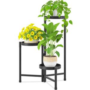iDavosic.ly Plant Stand Indoor Outdoor, 3 Tier Corner Metal Flower Display Holder Shelf, Easy Assembly Folding Tall Orchid Rack for Patio Balcony Porch Garden Living Room House, Black