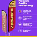 LookOurWay Feather Flag Pole Kit - 12 Feet Tall Advertising Flag Banner with Fiberglass Pole Kit and Ground Spike for Business Promotion - Food & Restaurant Flags - Burgers (10M1200133)