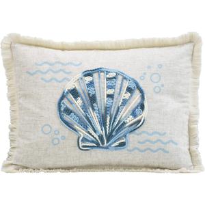 Comfy Hour 18"x13" Blue and White Scallop Shell Accent Pillow, Antique Vintage Figurine Style Home Decor, Coastal Lumbar Cushion with Removable Insert