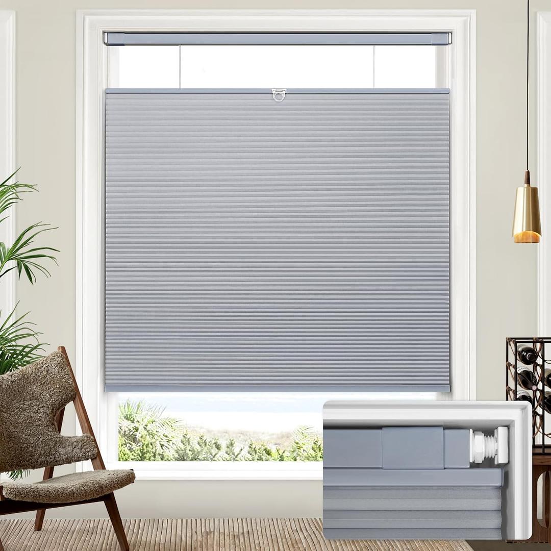 Lazblinds Upgraded Top Down Bottom Up (TDBU) Honeycomb Blinds, No Drill No Tools Easy Install Cordless Cellular Shades for Windows 25" W x 64" H, Dark Grey - Blackout