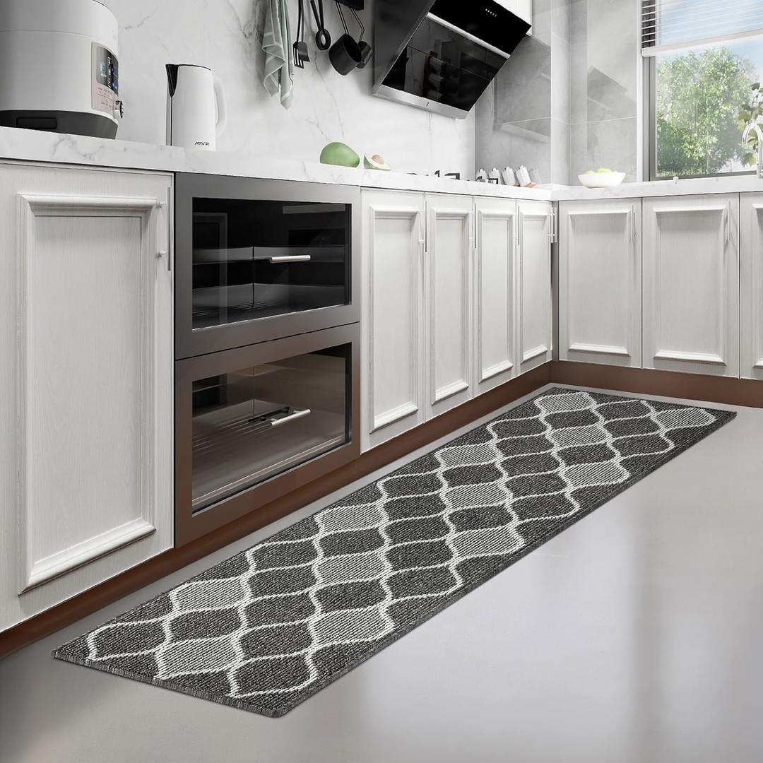 Villsure Kitchen Rugs and Mats, Non Skid Kitchen Runner Rug Absorbent Resist Dirt Kitchen Floor Mat Comfort Standing Mat Made of 100% Polypropylene Machine Washable,17.7"x59",Black (1'6" x 4'11" (Rectangular))