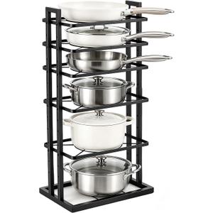 HULISEN Pots and Pans Organizer Under Cabinet, Adjustable 6-Tier Pot Rack | Expandable Height 14.8 "to 26.2", Kitchen Vertical Pan Lid Tray Storage Holder, Stores 12" Cookware, Space-Saving Design