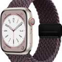 Magnetic Braided Loop Band Compatible with Apple Watch Series 11 10 42mm 9 8 7 6 5 4 40mm 41mm for Women Men, Stretchy Nylon Elastic Sport Strap for iWatch SE 1/2/3, Dark Cherry