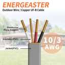10/ 3 UF-B Wire 100FT Pure Copper Direct Burial Cable, Sunlight & Moisture Resistant, Ideal for Outdoor Lighting & Pump Installations & Residential Indoor Electrical Projects