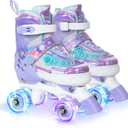 MammyGol Roller Skates for Girls Kids Boys, 4 Sizes Adjustable Quad Toddler Skates Indoor Outdoor Ages 3-8, Pink Blue Purple Green (Medium(1-4))