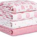 Muslin Swaddle Blankets for Newborn, 4 Pack Cotton Baby Blanket, Large 31.5 x 43.3 Breathable Soft Receiving Blankets Girl, Essentials Swaddle Wrap Burping Clothes, Pink Rainbow factory sealed