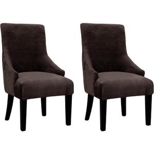 Velvet Wingback Dining Chair Cover Soft Stretch Accent Chair Cover Slipcover Thick Plush Wing Back Chairs Covers Furniture Protect Washable Chairs Protector Covers for Dining Room (Dark Brown, 2)