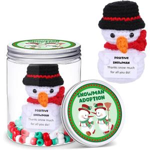 Suncalla Snowman Christmas Stuffers Crochet Gift Snowman Positive Support Crochet Christmas Stocking Stuffers Doll with Card Clear Bottle Beads Xmas Sticker Handmade Knitting