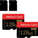 2 Pack Micro Memory Card 128 GB with Adapter, C10/U3/UHS-I/A1, TransFlash Card, TF Card for Camera, Smartphone, Tablet, Drone (Red 128GB *2)