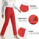 iChosy Women's Stretchy Straight Leg Dress Work Pants Business Office Casual Slacks with Pockets (Red)