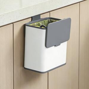 Under Counter Waste Bin, 1.9 Gallon Metal Small Trash Can for Cabinet Door, Hanging Space-Saving Garbage Can with Lid for Kitchen, Bathroom, RV, Office, White