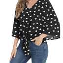 VIISHOW Women's Casual V Neck Tops 3/4 Sleeve Tie Knot Summer Blouses Button Decorative Shirts Blouses,L Black Love,Small