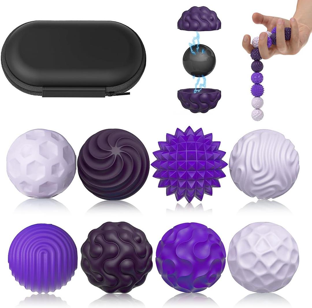 Magnetic Sensory Fidget Balls (8PCS), Weighted Magnet Balls Fidget Toys for Teens Adult ADHD Autism Anxiety, Quiet Stress Relief Office Desk Gadgets, Hand Therapy Sensory Toy Items Gift (Purple)