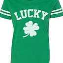 St Patricks Day Shirt for Women Irish Lucky Shamrock V-Neck Short Sleeve St Paddy's Day Tee Tops(Green, 3XL) 