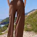 MOOSLOVER Women Wide Leg Dress Pants Stretch Pull On High Waisted Work Pants Business Casual Trousers with Pockets (Brown, L)