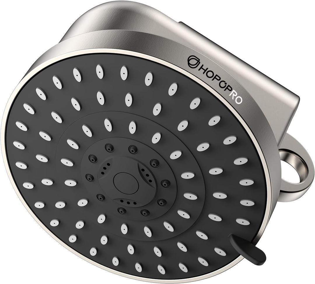 High Flow Filtered Shower Head, HOPOPRO 5 Modes High Pressure Fixed Showerhead with NSF Certified Filter Replacement Cartridge, Remove 99% Chlorine, Improves Skin Hair Condition (6 Inch Brushed)