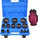 13 PCS Spindle Nuts Socket Kit Ball Joints Axle Locknut Remove Install Locking Hub Socket for KM Groove Nuts, Compatible with GM, Ford, GMC and Dodge, 4 Teeth Exterior with 1/2'' Drive