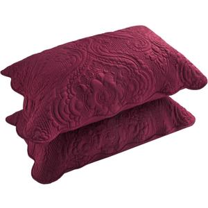 BOSOWOS Quilted Pillow Shams Set of 2, Decorative Microfiber King Bed Pillow Shams, Soft Breathable Pillow Covers with Envelope Closure (Burgundy, 2Pcs:20 x 36inch)
